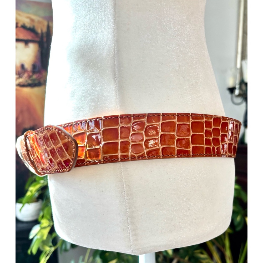 Genuine Leather Rust Garuglieri Italian Made Crocodile Pattern Embossed Belt-MED - Picture 6 of 12